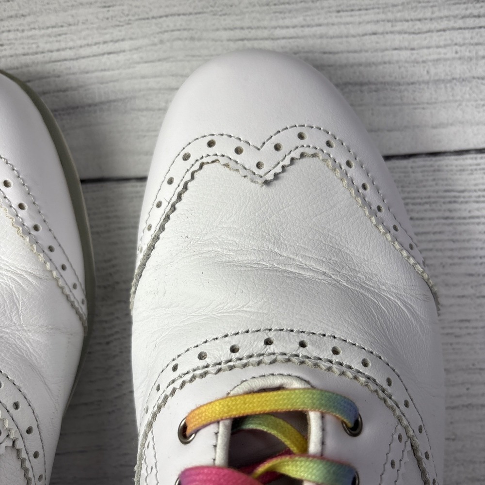 FootJoy LoPro Golf Shoes Comfort Wingtip White Leather Rainbow Laces Size 7.5M - Picture 5 of 8